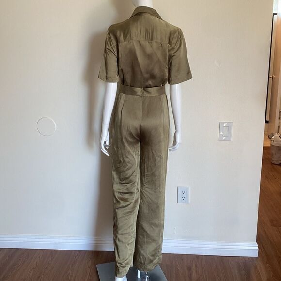 Sandro Gold Olive Green Sisteron Satin Zip Jumpsuit - Picture 5 of 16
